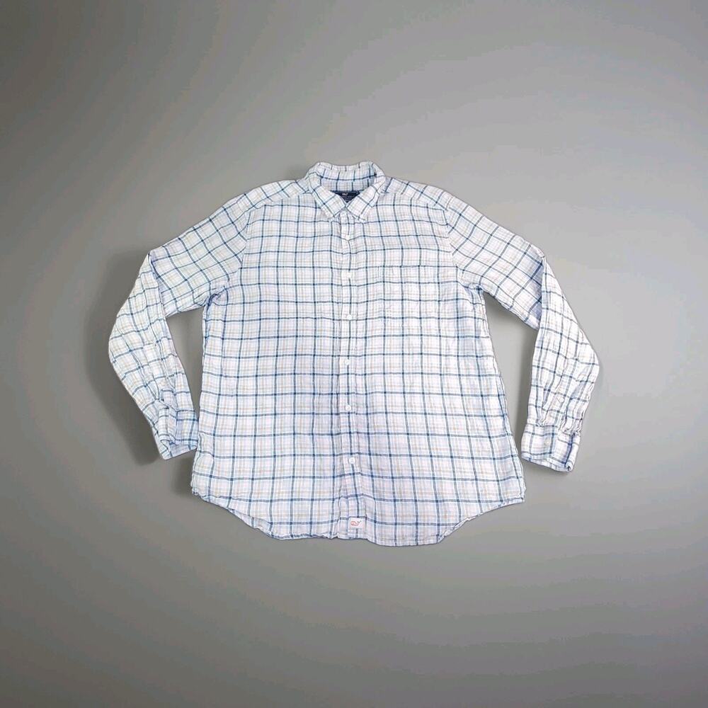 Vineyard Vines 100% Linen Sz XL Classic Fit Shirt Mens Blue Pink Plaid C28-45